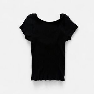 Black Ribbed cotton on Short-Sleeve Women’s Top